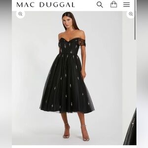 Black Off The Shoulder Embellished Tulle Dress